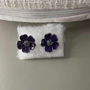 Purple Flower Pierced Earrings Gorgeous Silver and Purple